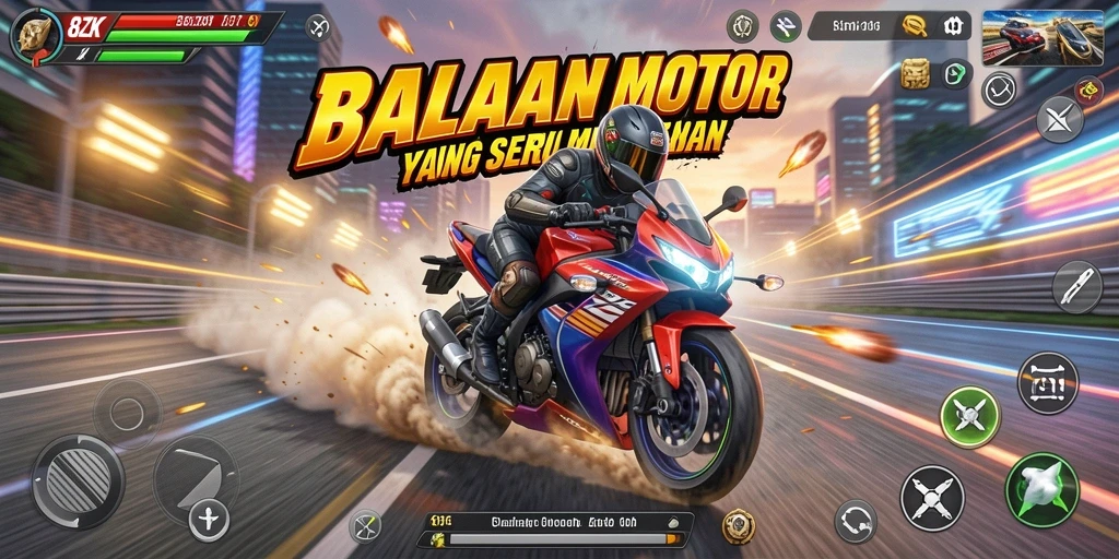 Screenshot gameplay seru dari balapan motor di 8ZK.