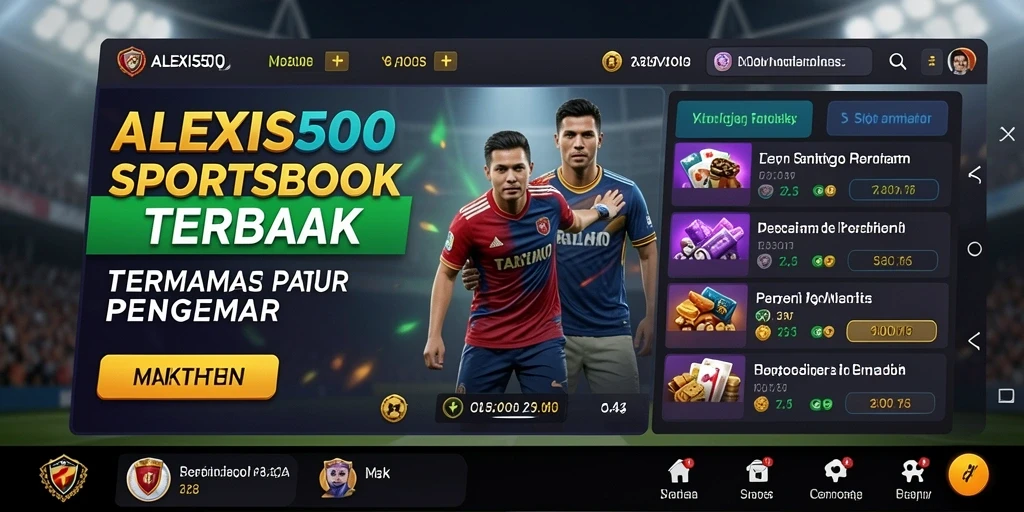 Screenshot ALEXIS500 menampilkan tampilan menarik dari fitur taruhan Sportsbook.