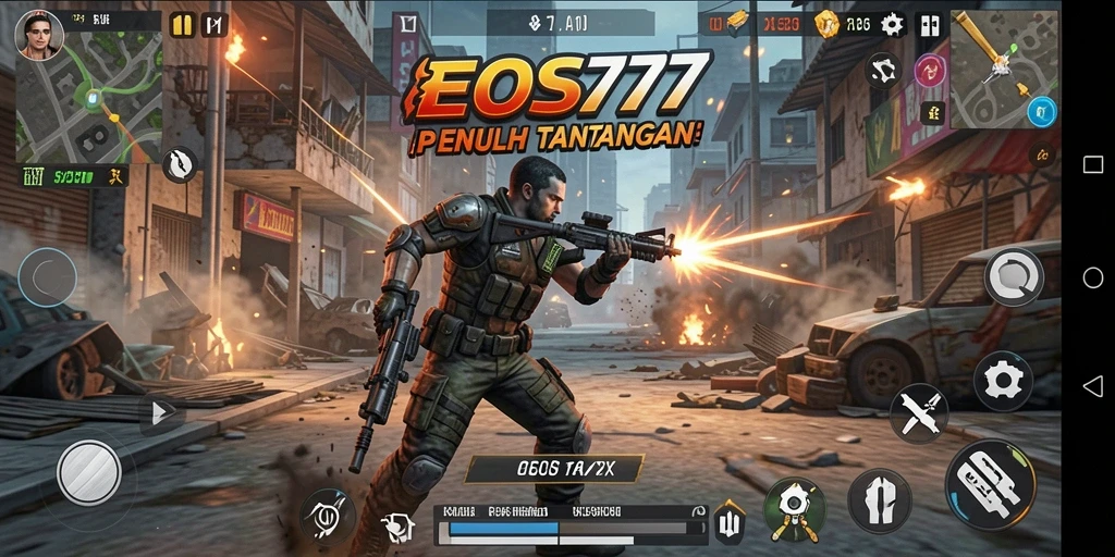 Tampilan gameplay <strong>EOS77</strong> yang mendebarkan dengan aksi bertempur yang intens.