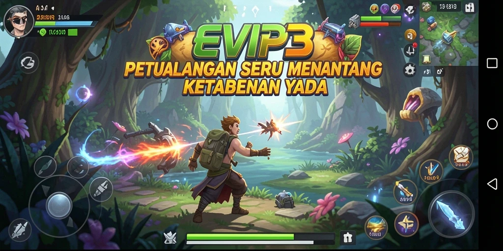 Screenshot EVIP3 menunjukkan aksi petualangan yang menegangkan.